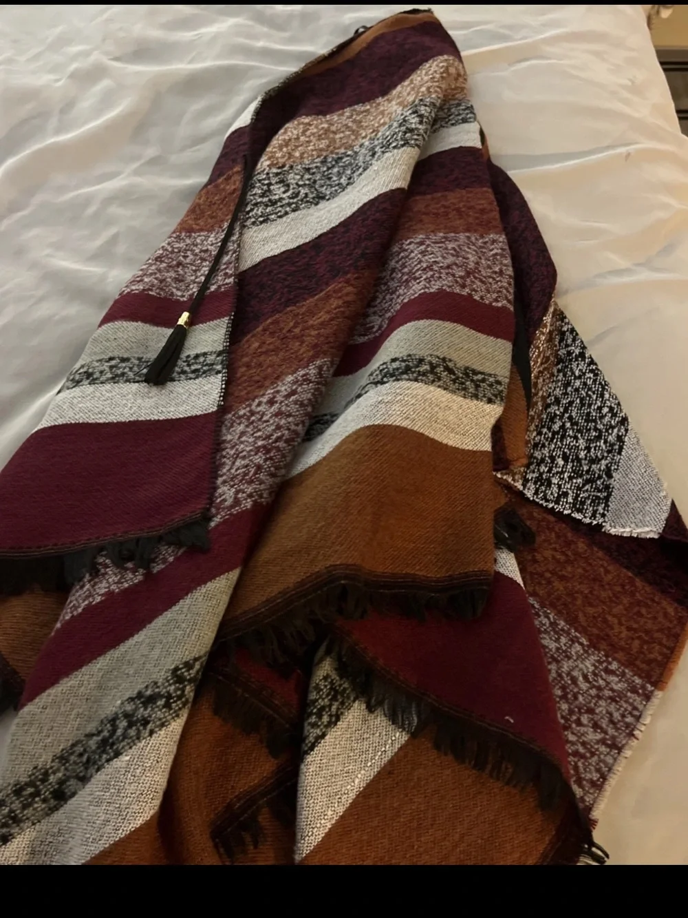 Marc New York Womens Shawl Poncho Plaid Frayed Fringes Indie Boho Western Wrap